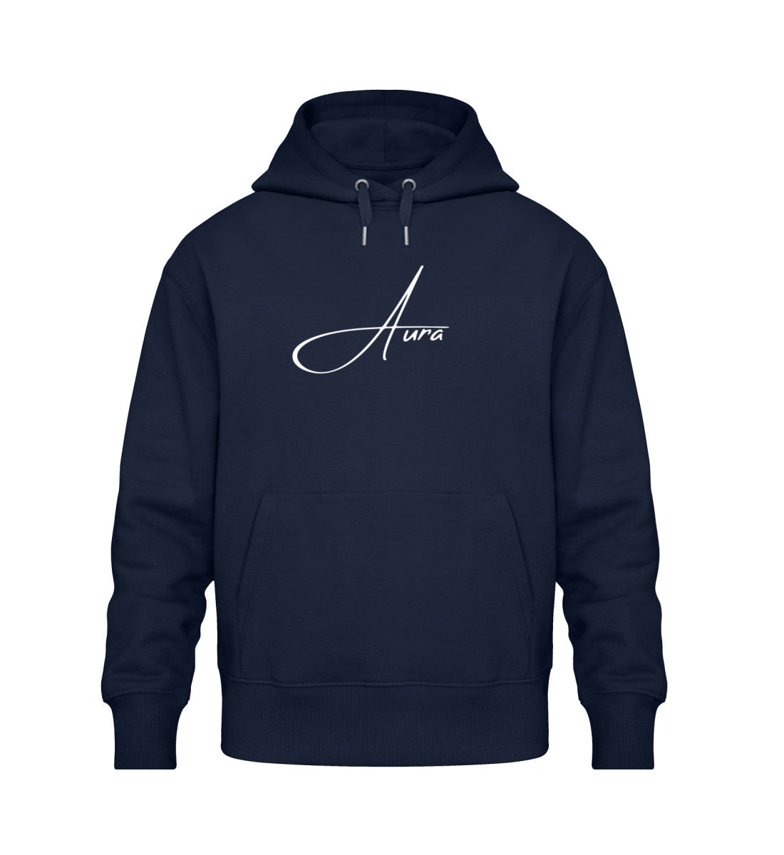 Herren Oversized Hoodie „Aura“ in Dunkelblau – 100% Bio-Baumwolle, bequemer Oversize-Fit &amp; einzigartiges Signature-Design. Perfekt für Gym, Freizeit &amp; Streetwear.